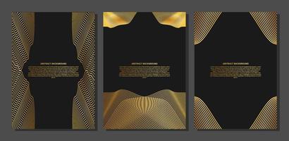 set of Abstract poster or cover with gold line wave. Luxury style. Tech pattern. Curved wavy line, smooth stripe vector