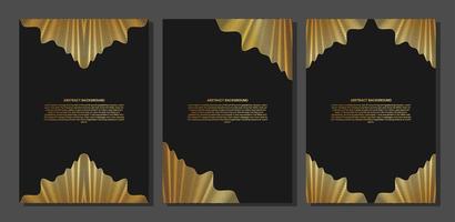 set of Abstract poster or cover with gold line wave. Luxury style. Tech pattern. Curved wavy line, smooth stripe vector