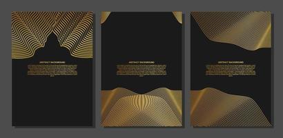 set of Abstract poster or cover with gold line wave. Luxury style. Tech pattern. Curved wavy line, smooth stripe vector