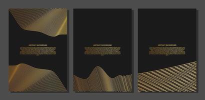 set of Abstract poster or cover with gold line wave. Luxury style. Tech pattern. Curved wavy line, smooth stripe vector