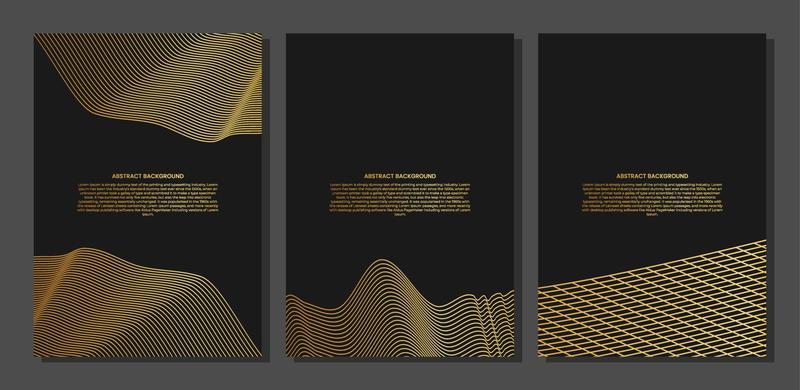 set of Abstract poster or cover with gold line wave. Luxury style. Tech pattern. Curved wavy line, smooth stripe