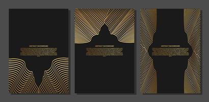 set of Abstract poster or cover with gold line wave. Luxury style. Tech pattern. Curved wavy line, smooth stripe vector