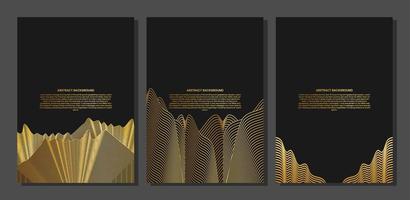 set of Abstract poster or cover with gold line wave. Luxury style. Tech pattern. Curved wavy line, smooth stripe vector