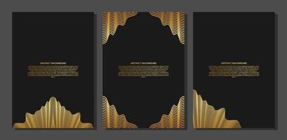 set of Abstract poster or cover with gold line wave. Luxury style. Tech pattern. Curved wavy line, smooth stripe vector