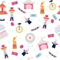 Seamless circus pattern. Pink circus with elements on white background vector