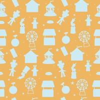 Seamless circus silhouette pattern on yellow background. Circus with elements vector