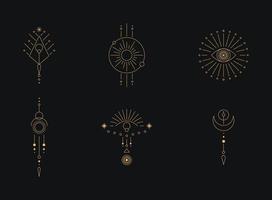 Set of moon and sun line art. Minimal boho linear symbols. Celestial mystic element. Vector line art illustration.