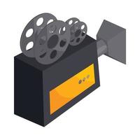 Old movie camera with reel icon, cartoon style vector