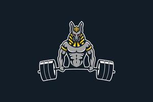 mascota logo anubis fitness con barra vector