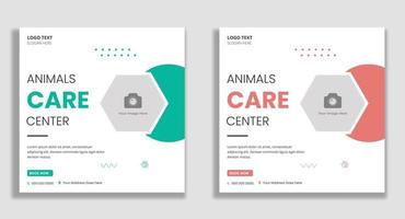 Animal care center social media post and web banner template vector