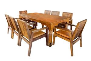 Wooden dining table set isolated. photo