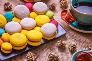 Colorful french macarons. photo