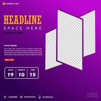 Modern business social media post template creative shapes, purple color design vector