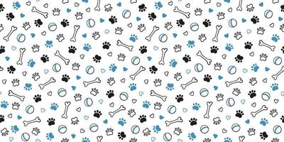 Seamless dog pattern with paw prints, bones, hearts and balls. Cat foot texture. Pattern with doggy pawprint and bones. Dog texture. Hand drawn vector illustration in doodle style on white background