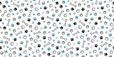 Seamless dog pattern with paw prints, bones, hearts and balls. Cat foot texture. Pattern with doggy pawprint and bones. Dog texture. Hand drawn vector illustration in doodle style on white background