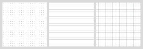 Dotted grid and squared notebook seamless pattern for bullet journal. Black point texture. Black dot grid for notebook paper. Grid paper sheet. Vector illustration on white background
