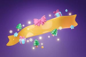 3D Rendering gift big ribbon space for text and cute Xmas elements concept of Christmas background for commercial. 3d render cartoon style. photo