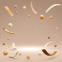 3d Rendering confetti exploding concept of template background with space for wedding commercial and birthday card. 3D Render illustration. Minimal cartoon style. photo