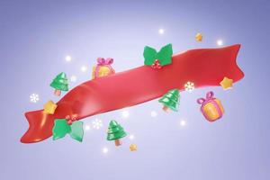 3D Rendering gift big ribbon space for text and cute Xmas elements concept of Christmas background for commercial. 3d render cartoon style. photo