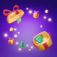 3D Rendering gift box open with blank space for text and cute Xmas elements concept of Christmas background for commercial. 3d render cartoon style. photo