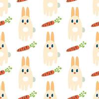 Cute childish seamless pattern with rabbits and carrots. vector