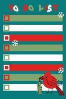 To do list template with red cardinal bird and snowflakes. vector