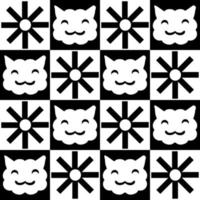 Checkered seamless pattern with happy cats faces and sun. vector