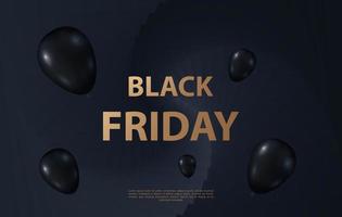Black friday sale mockup template. On a dark background, black flying balls. Vector illustration