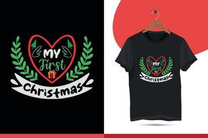 mi primera navidad - diseño de camiseta de tipografía navideña para niños novatos, suéter feo, navidad, fiesta navideña. vector