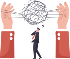 complexity concept, complex problem solution, business man thinking. difficulty or challenge to overcome to achieve success or business direction concept. illustration png