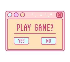 Window with message in play game. Trendy kawaii y2k style. Retro gaming. Vector illustration.