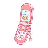 Y2K old technology aesthetic. Retro smartphone. Do you love me message. Old mobile sticker. Nostalgia for 90s 2000s. vector