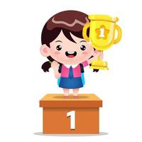 Cute Student Girl Expressing Achievement Winner On Single Podium vector