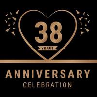 Logotipo de celebración de aniversario de 38 años. logotipo de aniversario con color dorado aislado en fondo negro, diseño vectorial para celebración, tarjeta de invitación y tarjeta de felicitación. ilustración vectorial eps10 vector