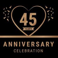 Logotipo de celebración de aniversario de 45 años. logotipo de aniversario con color dorado aislado en fondo negro, diseño vectorial para celebración, tarjeta de invitación y tarjeta de felicitación. ilustración vectorial eps10 vector