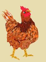 Bright brown hen. Vector illustration on light beige background.