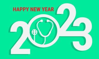 feliz año nuevo 2023. número 2023 con estetoscopio. concepto médico de salud. ilustración vectorial eps10 vector