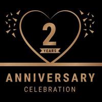 2 years anniversary celebration logotype. anniversary logo with golden color isolated on black background, vector design for celebration, invitation card, and greeting card. Eps10 Vector Illustration