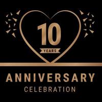 10 years anniversary celebration logotype. anniversary logo with golden color isolated on black background, vector design for celebration, invitation card, and greeting card. Eps10 Vector Illustration