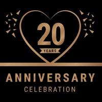 20 years anniversary celebration logotype. anniversary logo with golden color isolated on black background, vector design for celebration, invitation card, and greeting card. Eps10 Vector Illustration