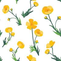 Buttercup seamless pattern. Hand drawn vector illustration. Suitable for web background, gift paper, fabric or textile.