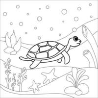 página para colorear sobre el tema del mundo acuático con la imagen de una tortuga vector
