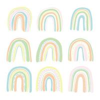 Boho Rainbows Set. Abstract colorful trendy summer rainbows. Vector illustrations. Summer colorful pattern design.