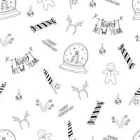 New year's doodle pattern in sketch style. Vector background, wallpaper, backdrop.