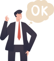 sinal de ok, homem de negócios em pé mostrando sinal de ok com os dedos. ilustração png