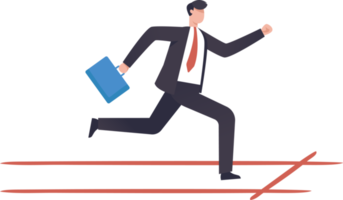 Business man with briefcase running fast. illustration png