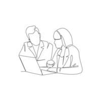 Office workers vector illustration drawn in line art style