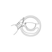 Vector illustration of hands holding steering wheel drawn in line art style