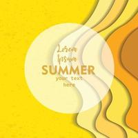 banner de venta de verano con marco de corte de papel en el mar amarillo y fondo de verano de playa con ondas de papel curvas y costa para el diseño de banner, volante, póster o sitio web. estilo de corte de papel, ilustración vectorial vector