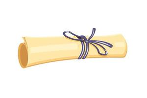 Scroll of old paper with ribbon. Rolled parchment. Vector cartoon illustration of twisted letter